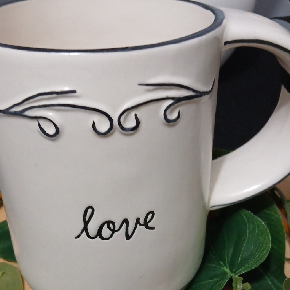 Rae Dunn White Mug with Black Script and Scroll Accents NWT - Picture 7 of 8
